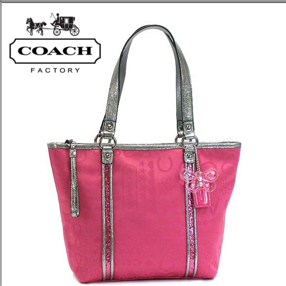 COACH Pink Bandana Glitter Graffiti Bag with Silver Accents waterproof dust bag